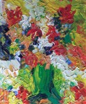 "Exuberant Bunch of Flowers" (H1509): Peinture acrylique au couteau sur toile de coton 65x54 cm. Peinture originale et unique, signée, livrée avec certificat d'authenticité et facture. Emballage soigné, oeuvre bien protégée. Pour visualiser d'autres peintures d'Anna CHIMARAS, site officiel de l'Artiste: www.annachimaras.com